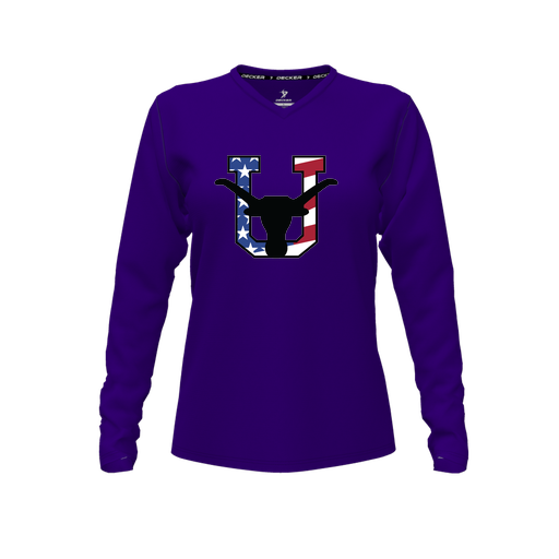 [FTLVCFPP-FYXS-LOGO1] Decker Comfort T-Shirt (Female Youth XS, Purple, V Neck, Logo 1, Long Sleeve)