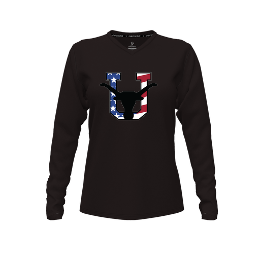 [FTLVPTBK-FYXS-LOGO1] Decker Performance T-Shirt (Female Youth XS, Black, V Neck, Logo 1, Long Sleeve)