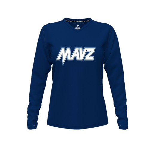 [CUS-DFW-TEES-PER-VNK-LSL-NVY-FYXS-LOGO2] Decker Performance T-Shirt (Female Youth XS, Navy, V Neck, Logo 2, Long Sleeve)
