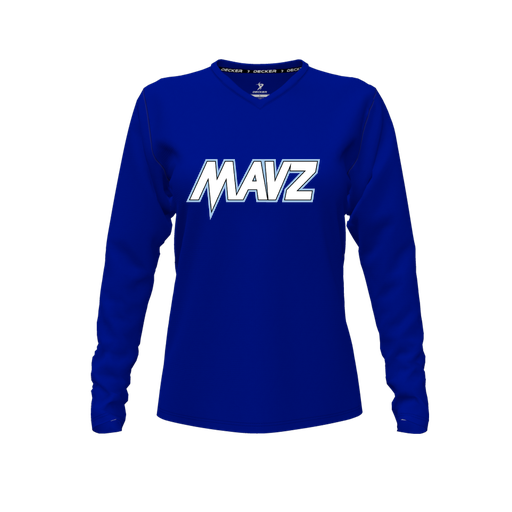 [CUS-DFW-TEES-PER-VNK-LSL-RYL-FYXS-LOGO2] Decker Performance T-Shirt (Female Youth XS, Royal, V Neck, Logo 2, Long Sleeve)