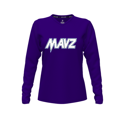 [CUS-DFW-TEES-PER-VNK-LSL-PUR-FYXS-LOGO2] Decker Performance T-Shirt (Female Youth XS, Purple, V Neck, Logo 2, Long Sleeve)